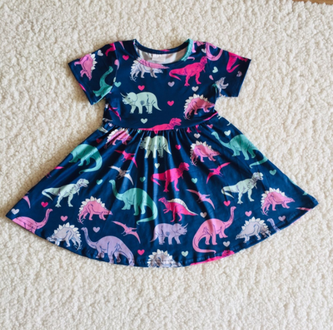 A0-12 Promotion $5.5/set no MOQ RTS dinosuar short sleeve girls dress