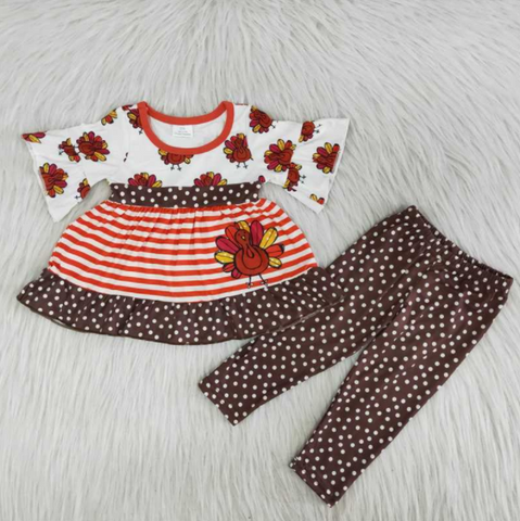 Promotion $5.5/set Thanksgiving long sleeve shirt and pants girls outfits