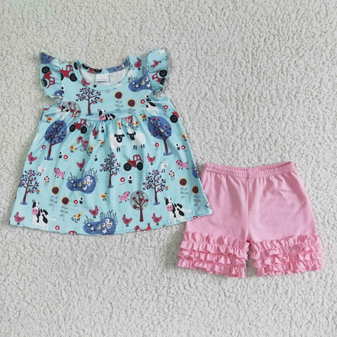 Clearance Girl Blue Fram Life Pink Shorts Outfit