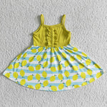 Clearance summer girl yellow lemon strap dress