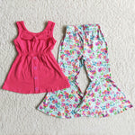 A18-11 Promotion $5.5/set no MOQ RTS pink short sleeve shirt and pants girls outfits