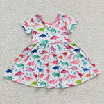 Girl Dinosaur Short Sleeve Twirl Dresses