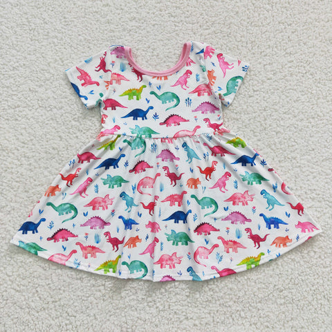 Girl Dinosaur Short Sleeve Twirl Dresses