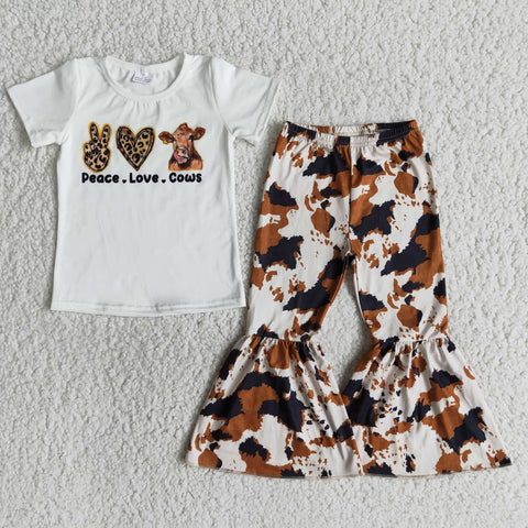 B10-16 Promotion $5.5/set no MOQ RTS cow short sleeve shirt and pants girls outfits