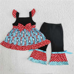 B12-2 Promotion $5.5/set no MOQ RTS black short sleeve shirt and pants girls outfits