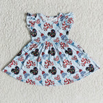 B13-2  Promotion $5.5/set no MOQ RTS blue short sleeve girls dress