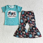 Promotion $5.5/set no MOQ RTS blue short sleeve shirt and pants girls outfits