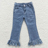 Girl Solid Tassels Straight Jeans