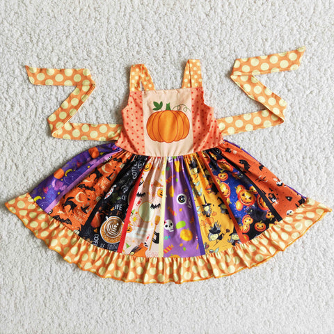 Promotion $5.5/set orange Halloween short sleeve girls dress