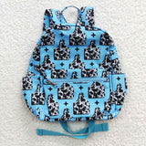 Cow print western blue kids backpack