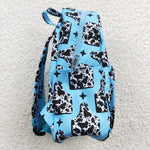 Cow print western blue kids backpack