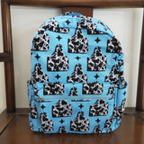 Cow print western blue kids backpack