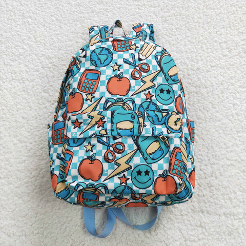 Kids back to school apple blue checkered backpack