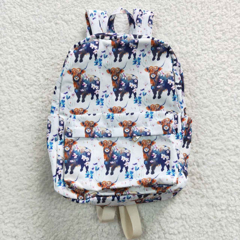 Highland cow floral children white backpack