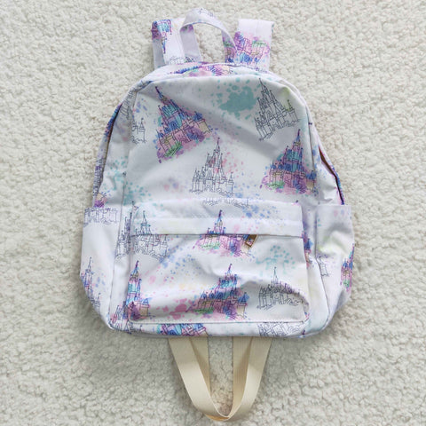 Castle print little girls white backpack