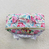 Little girl floral bow zipper square shaped lunch box