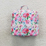 Little girl floral bow zipper square shaped lunch box