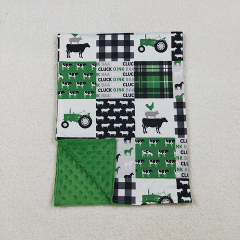 BL0056  baby blanket farm truck print baby minky blanket