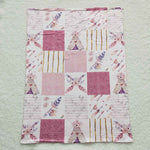 Flower patchwork infant pink minky blanket