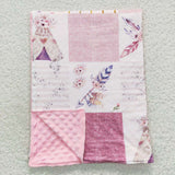 Flower patchwork infant pink minky blanket