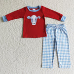 BLP0019  Promotion $5.5/set cow red long sleeve shirt and  pants boy outfits