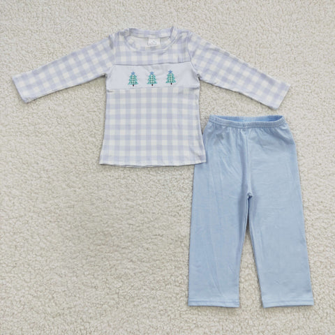 Christmas embroidery trees little boys outfit