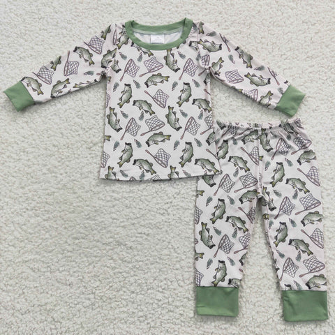 Little boys fishing lounge green outfit