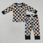 Toddler boys cartoon dogs checkered black lounge set