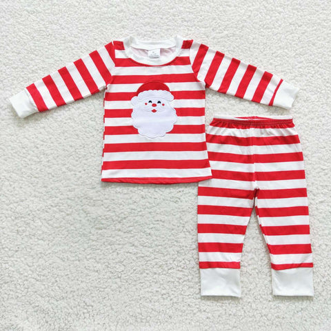Boy toddler santa embroidery red striped outfit