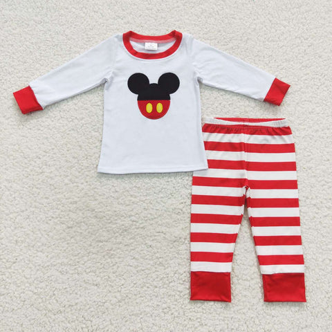 Little boy cartoom embroidery striped pants outfit
