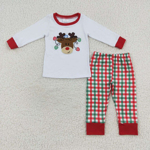 Reindeer applique boys white christmas outfit