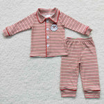 Santa baby boys christmas embroidery striped pajamas set