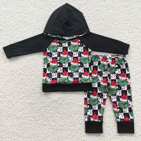Christmas boys black checkered hooded winter outfit