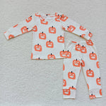 Little boys pumpkin halloween white lounge set