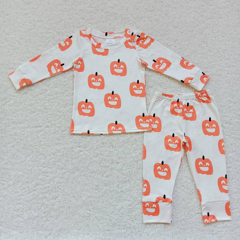 Little boys pumpkin halloween white lounge set