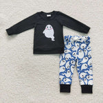 Ghost embroidery boy halloween outfit