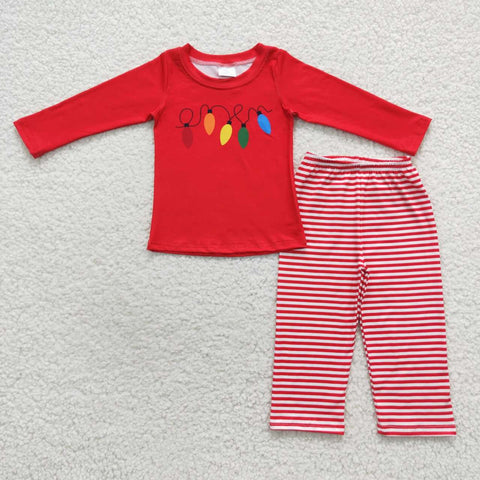 Boy christmas lights red striped outfit