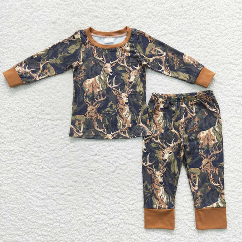 Boy reindeers camo green long sleeve outfit