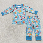 Cute cartoon pattern cake fire baby girls blue pajamas outfit