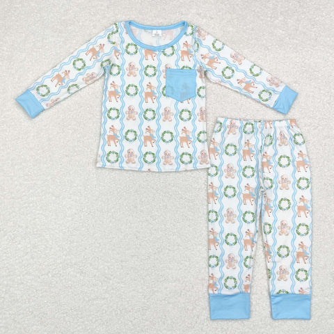 BLP0483   Bamboo  toddler boy clothes elk boy christmas pajamas outfit