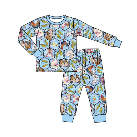 BLP0501 pre-order 3-6M to 7-8T toddler boy clothes farm animal boy winter pajamas outfit-2024.6.7