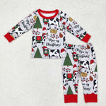 BLP0513  3-6M to 7-8T toddler boy clothes cows  boy xmas winter pajamas outfit