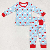 BLP0523   toddler boy clothes pocket blue santa claus boy christmas pajamas set