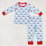 BLP0523   toddler boy clothes pocket blue santa claus boy christmas pajamas set