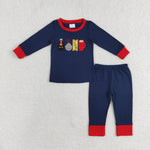 BLP0527  toddler boy clothes embroidery believe boy winter pajamas set