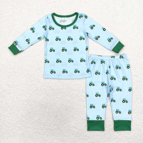 BLP0607 Bamboo toddler boy clothes truck boy winter  pajamas set