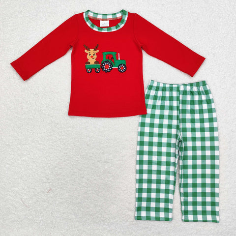 BLP0611  toddler boy clothes embroidery elk truck boy christmas winter set