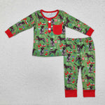 BLP0672 Bamboo  toddler boy clothes dog boy christmas winter pajamas  set