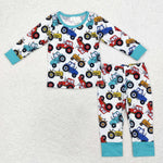 BLP0735  Bamboo  toddler boy clothes truck boy winter pajamas set