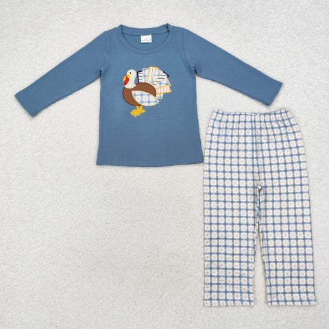 BLP0742  Toddler boy clothes embroidery turkey boy thanksgiving set